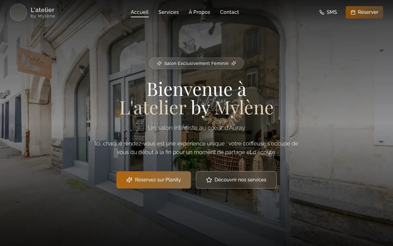 Aperçu desktop du site L'Atelier by Mylène - Salon de Coiffure montrant l'interface complète pour Beauté