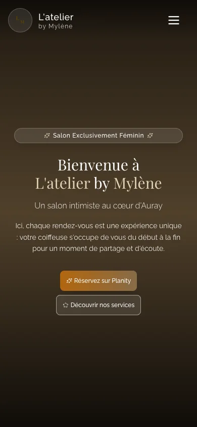 Aperçu mobile responsive du site L'Atelier by Mylène - Salon de Coiffure pour Beauté